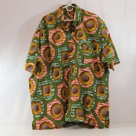 Vintage Handmade Loud Pattern Button Shirt Island Tiki Scale Geometric BIG TALL - Picture 1 of 10